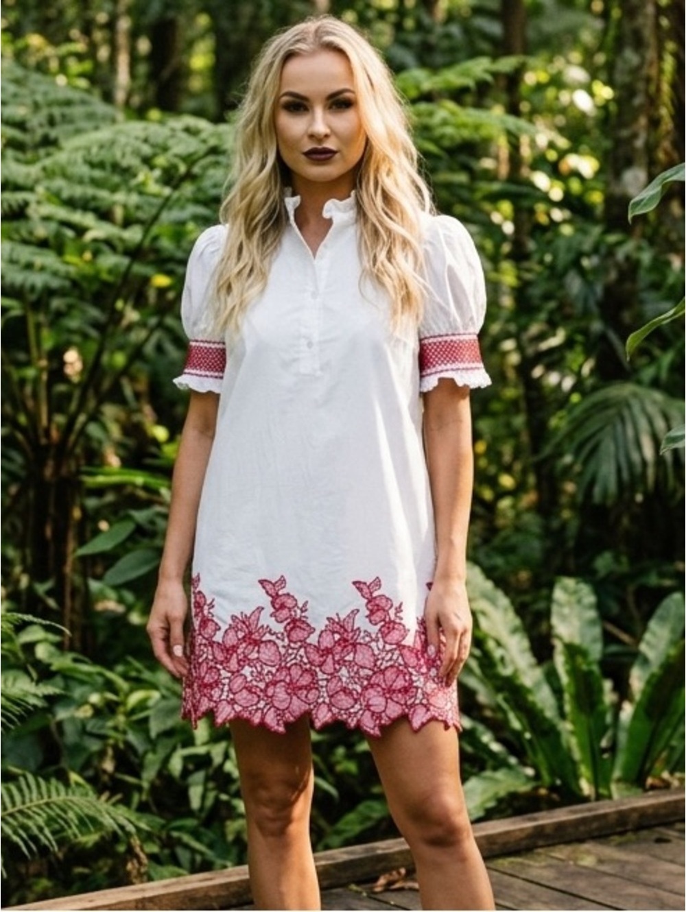XS Hyacinth House White and Red Embroidery Eliza Mini Dress